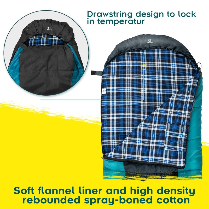 Bessport Sleeping Bag Winter | Flannel Lined 18â„‰ - 32â„‰ Extreme 3-4 Season Warm & Cool Weather Adult Sleeping Bags Large | Lightweight, Waterproof for Camping, Backpacking, Hiking - Image 3